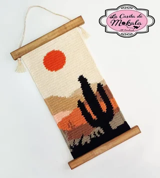 Tapiz Desierto con Cactus [Intarsia Crochet Facil]